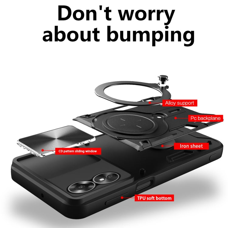 For OPPO A17 4G CD Texture Sliding Camshield Magnetic Holder Phone Case(Red)