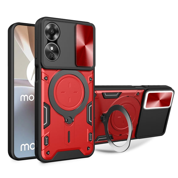 For OPPO A17 4G CD Texture Sliding Camshield Magnetic Holder Phone Case(Red)