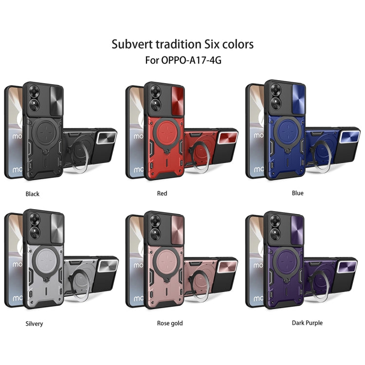 For OPPO A17 4G CD Texture Sliding Camshield Magnetic Holder Phone Case(Blue)