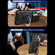For OPPO A17 4G CD Texture Sliding Camshield Magnetic Holder Phone Case(Blue)