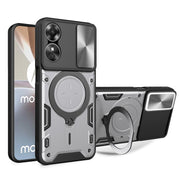 For OPPO A17 4G CD Texture Sliding Camshield Magnetic Holder Phone Case(Silver)