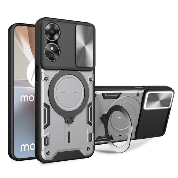 For OPPO A17 4G CD Texture Sliding Camshield Magnetic Holder Phone Case(Silver)