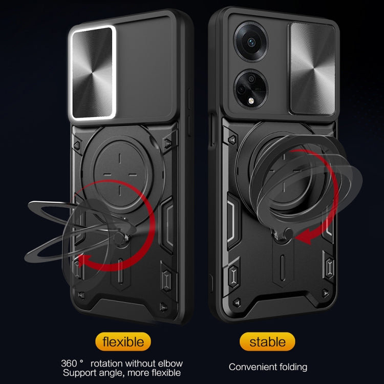 For OPPO F23 5G India / A98 5G / A1 5G CD Texture Sliding Camshield Magnetic Holder Phone Case(Black)
