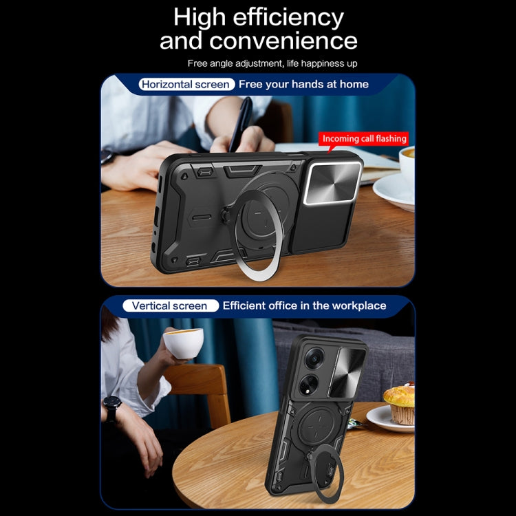 For OPPO F23 5G India / A98 5G / A1 5G CD Texture Sliding Camshield Magnetic Holder Phone Case(Red)