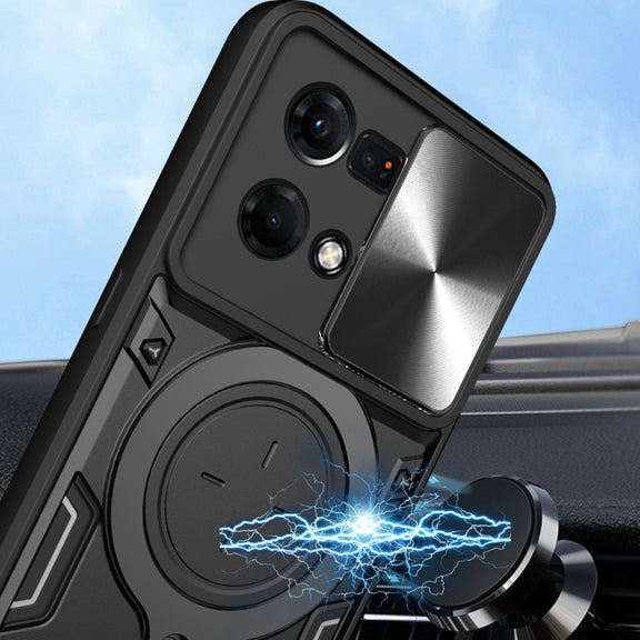 For OPPO Reno7 4G / F21 Pro 4G CD Texture Sliding Camshield Magnetic Holder Phone Case(Red)