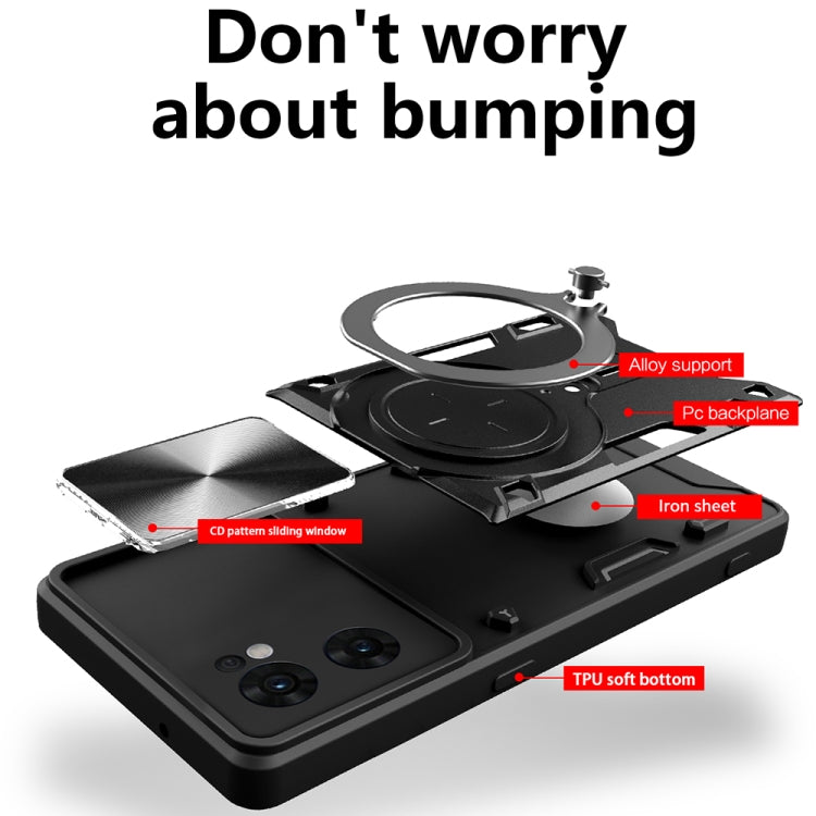 For OPPO Reno7 5G CD Texture Sliding Camshield Magnetic Holder Phone Case(Red)