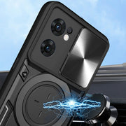 For OPPO Reno7 5G CD Texture Sliding Camshield Magnetic Holder Phone Case(Blue)