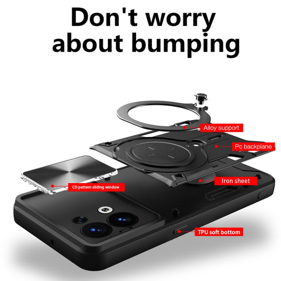 For OPPO Reno8 5G CD Texture Sliding Camshield Magnetic Holder Phone Case(Red)