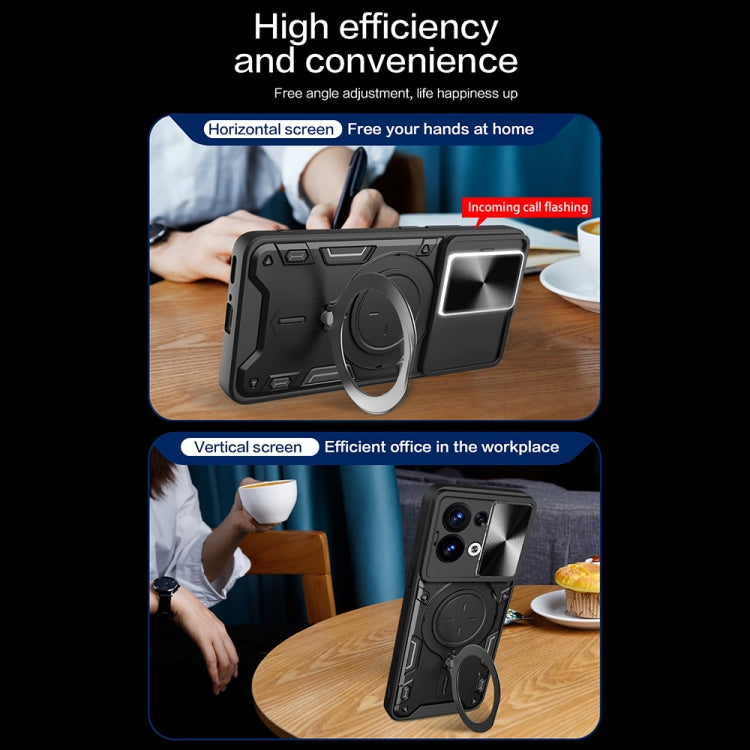 For OPPO Reno8 5G CD Texture Sliding Camshield Magnetic Holder Phone Case(Red)
