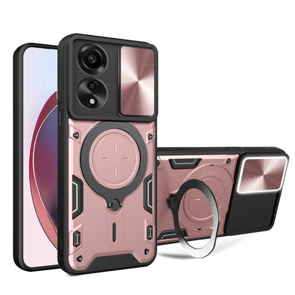 For OPPO A78 4G CD Texture Sliding Camshield Magnetic Holder Phone Case(Pink)