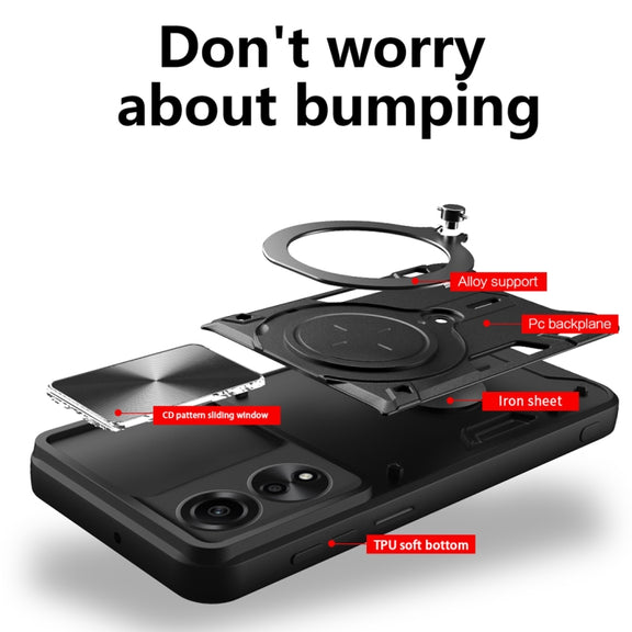 For OPPO A78 4G CD Texture Sliding Camshield Magnetic Holder Phone Case(Red)
