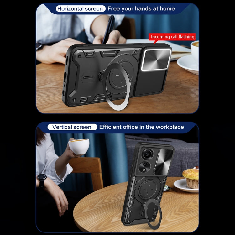 For OPPO A78 4G CD Texture Sliding Camshield Magnetic Holder Phone Case(Silver)