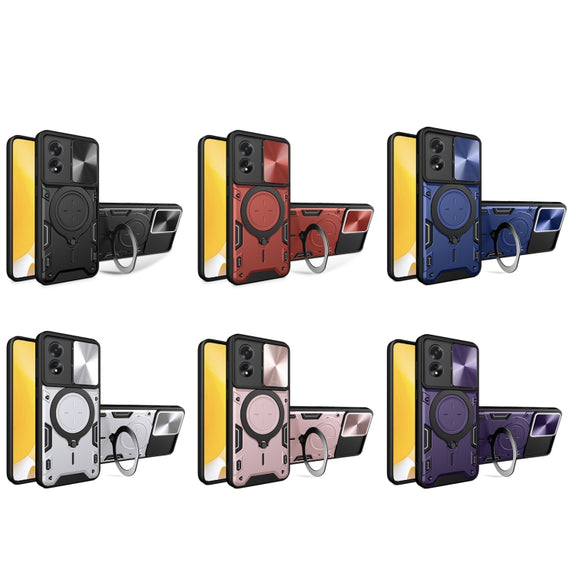 For OPPO A38 4G Global CD Texture Sliding Camshield Magnetic Holder Phone Case(Silver)