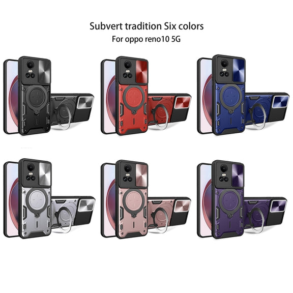 For OPPO Reno10 5G Global CD Texture Sliding Camshield Magnetic Holder Phone Case(Blue)