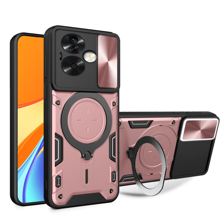 For OPPO A79 5G Global CD Texture Sliding Camshield Magnetic Holder Phone Case(Pink)