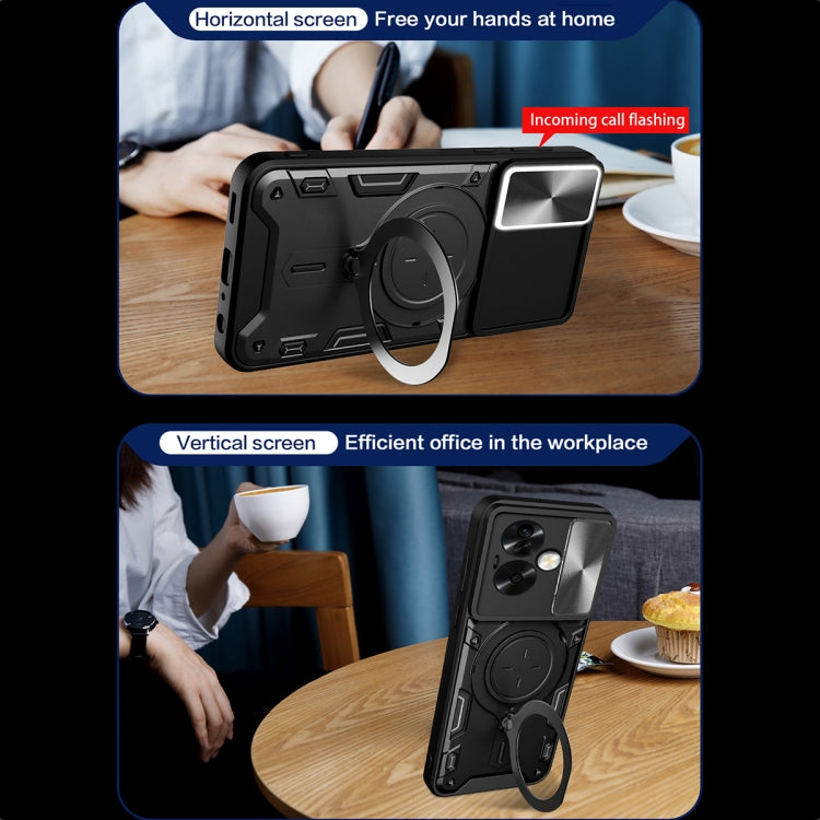 For OPPO A79 5G Global CD Texture Sliding Camshield Magnetic Holder Phone Case(Black)