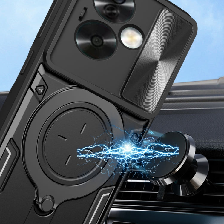 For OPPO A79 5G Global CD Texture Sliding Camshield Magnetic Holder Phone Case(Black)