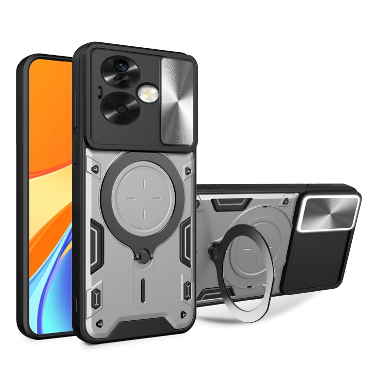 For OPPO A79 5G Global CD Texture Sliding Camshield Magnetic Holder Phone Case(Silver)