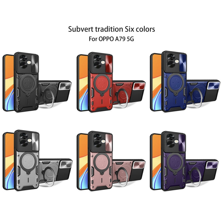 For OPPO A79 5G Global CD Texture Sliding Camshield Magnetic Holder Phone Case(Silver)