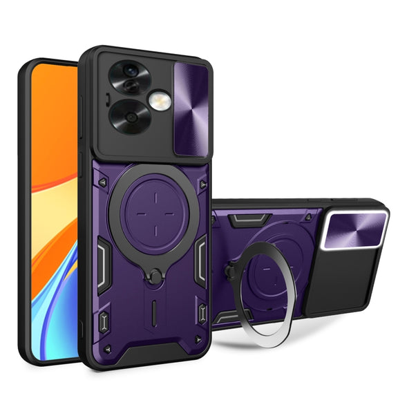 For OPPO A79 5G Global CD Texture Sliding Camshield Magnetic Holder Phone Case(Purple)