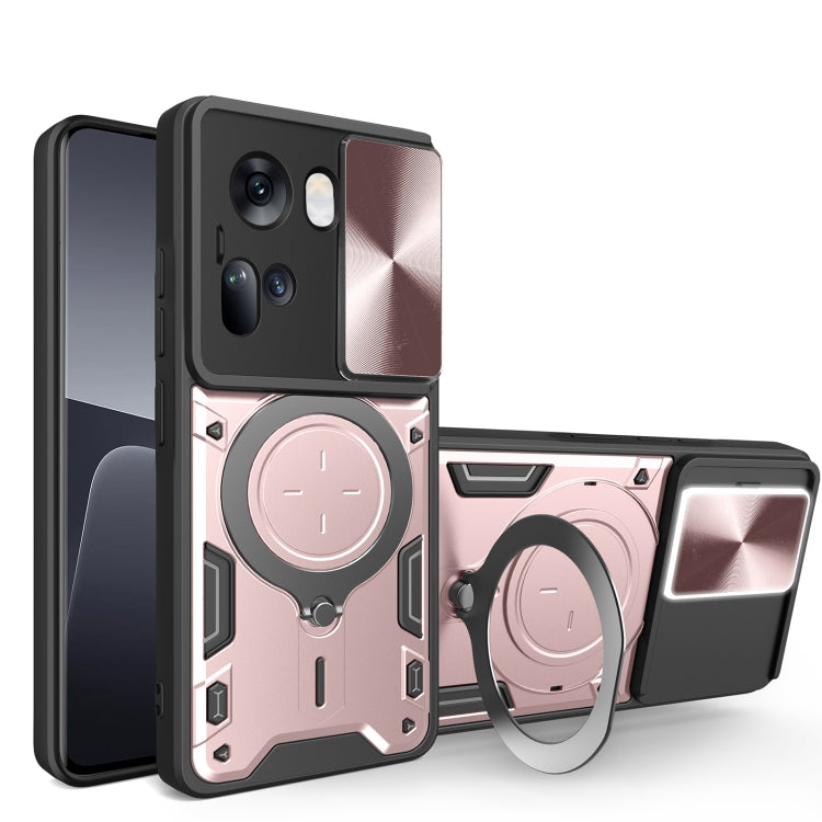 For OPPO Reno11 5G Global CD Texture Sliding Camshield Magnetic Holder Phone Case(Pink)