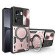 For OPPO Reno11 5G Global CD Texture Sliding Camshield Magnetic Holder Phone Case(Pink) - Reno11 Cases by PMC TechLife | Online Shopping South Africa | PMC TechLife | Buy Now Pay Later Mobicred
