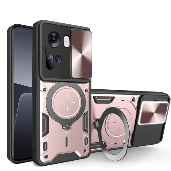 For OPPO Reno11 5G Global CD Texture Sliding Camshield Magnetic Holder Phone Case(Pink)