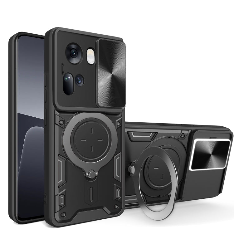 For OPPO Reno11 5G Global CD Texture Sliding Camshield Magnetic Holder Phone Case(Black)