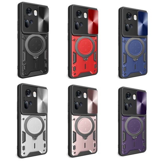 For OPPO Reno11 5G Global CD Texture Sliding Camshield Magnetic Holder Phone Case(Black)