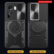 For OPPO Reno11 5G Global CD Texture Sliding Camshield Magnetic Holder Phone Case(Black)