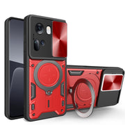 For OPPO Reno11 5G Global CD Texture Sliding Camshield Magnetic Holder Phone Case(Red)