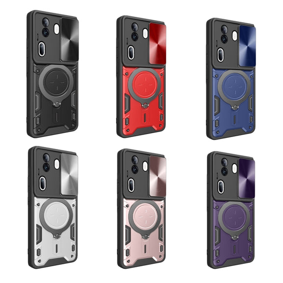 For OPPO Reno11 Pro 5G Global CD Texture Sliding Camshield Magnetic Holder Phone Case(Black)