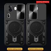 For OPPO Reno11 Pro 5G Global CD Texture Sliding Camshield Magnetic Holder Phone Case(Black)