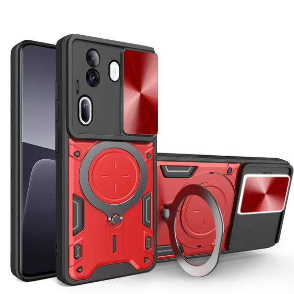 For OPPO Reno11 Pro 5G Global CD Texture Sliding Camshield Magnetic Holder Phone Case(Red)