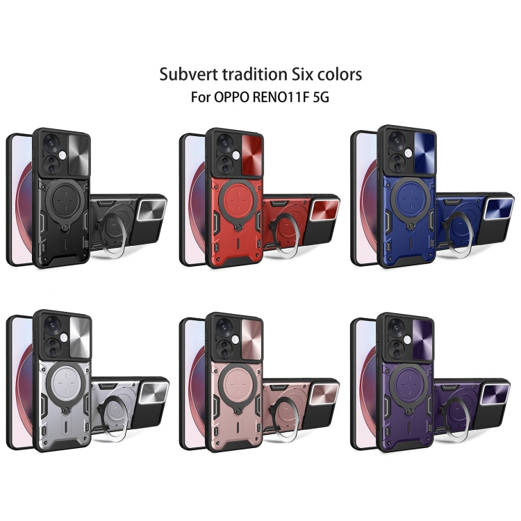 For OPPO Reno11 F 5G Global CD Texture Sliding Camshield Magnetic Holder Phone Case(Red)