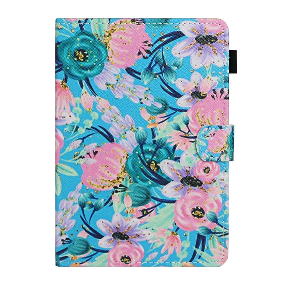 For 10 inch Universal Tablet PC Flower Pattern Horizontal Flip Leather Case with Card Slots & Holder(Pink Flower)