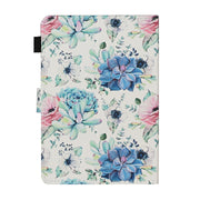 For 10 inch Universal Tablet PC Flower Pattern Horizontal Flip Leather Case with Card Slots & Holder(Blue Flower On White)