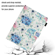 For 10 inch Universal Tablet PC Flower Pattern Horizontal Flip Leather Case with Card Slots & Holder(Blue Flower On White)