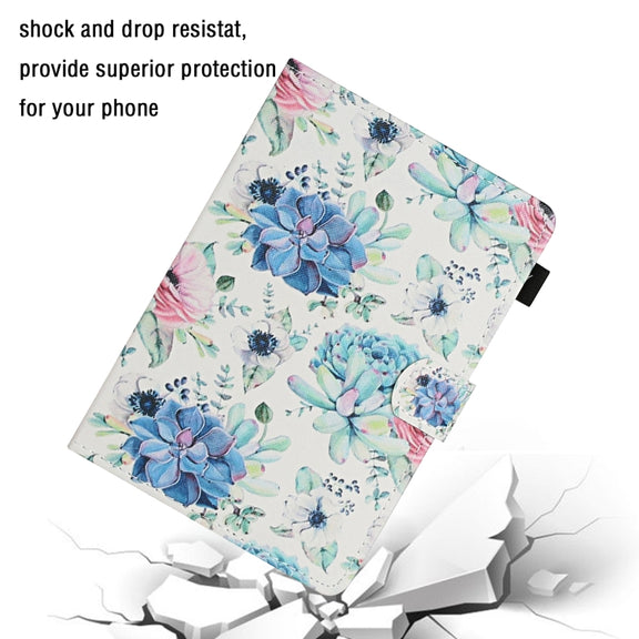For 10 inch Universal Tablet PC Flower Pattern Horizontal Flip Leather Case with Card Slots & Holder(Blue Flower On White)