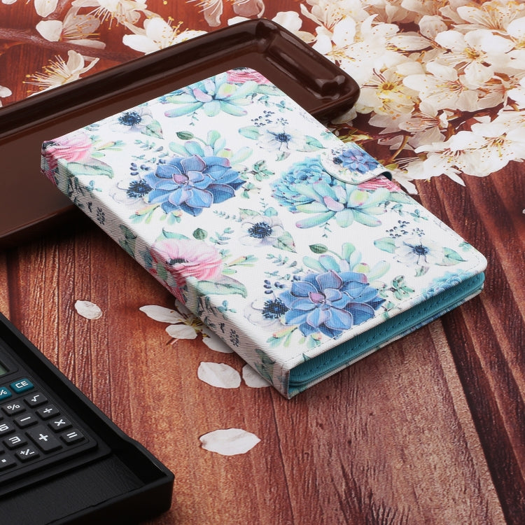 For 10 inch Universal Tablet PC Flower Pattern Horizontal Flip Leather Case with Card Slots & Holder(Blue Flower On White)