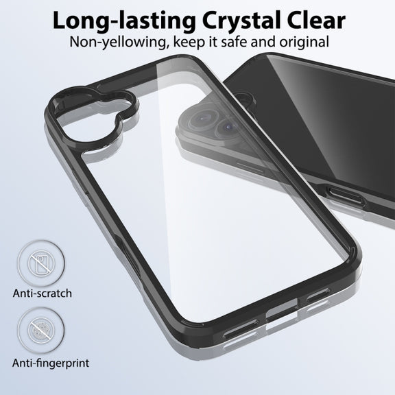 For iPhone 16 Plus Scratchproof Acrylic TPU Phone Case(Black)