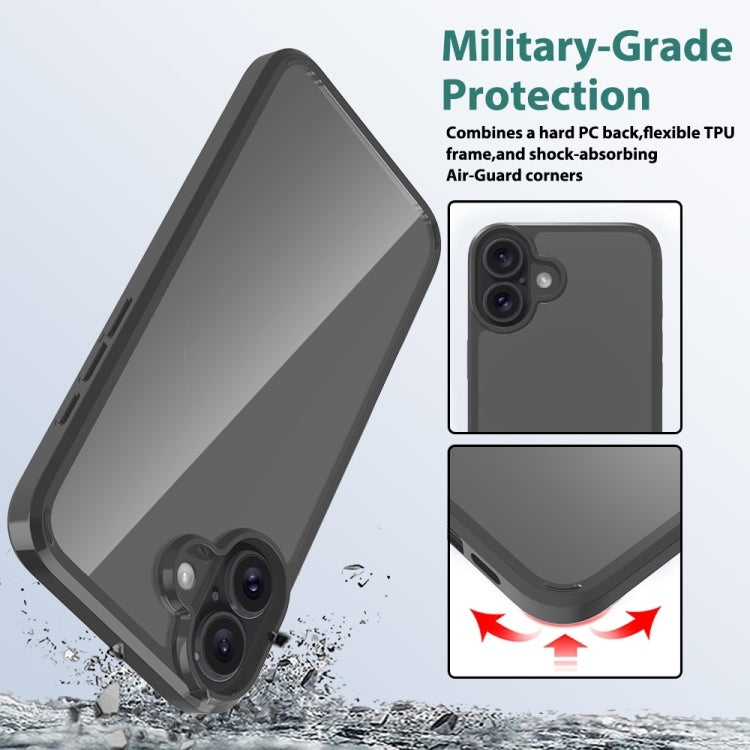 For iPhone 16 Plus Scratchproof Acrylic TPU Phone Case(Black)
