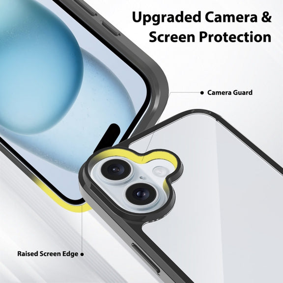 For iPhone 16 Scratchproof Acrylic TPU Phone Case(Black)