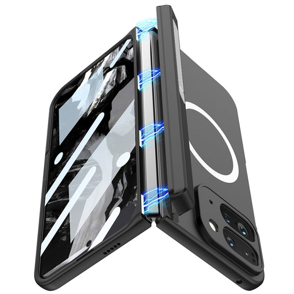 For Google Pixel 9 Pro Fold GKK Integrated Magsafe Fold Hinge Full Coverage Phone Case with Holder(White)