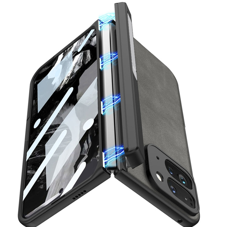 For Google Pixel 9 Pro Fold GKK Integrated Frosted Fold Hinge Leather Phone Case with Holder(Black)