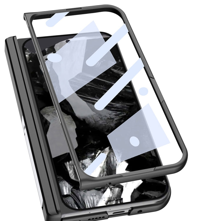 For Google Pixel 9 Pro Fold GKK Integrated Frosted Fold Hinge Leather Phone Case with Holder(Black)