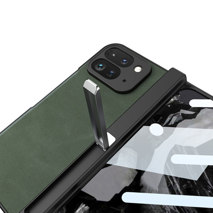 For Google Pixel 9 Pro Fold GKK Integrated Frosted Fold Hinge Leather Phone Case with Holder(Black)