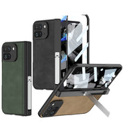 For Google Pixel 9 Pro Fold GKK Integrated Frosted Fold Hinge Leather Phone Case with Holder(Green)
