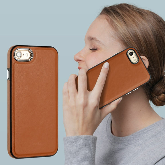 For iPhone SE 2022 / 6 / 7 / 8 / SE 2020 Leather Texture Full Coverage Phone Case(Brown)