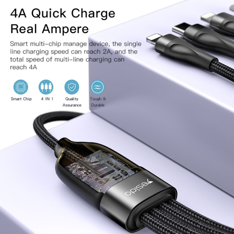 YESIDO CA110 1.2m 4A Type-C to Dual Type-C + Dual 8 Pin Charging Cable(Black)